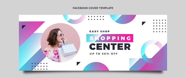 Vecteur gratuit couverture facebook du centre commercial dégradé