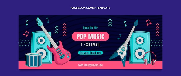 Couverture Facebook Du Festival De Musique Colorée Dessinée à La Main