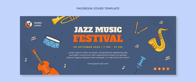 Vecteur gratuit couverture facebook du festival de musique colorée dessinée à la main