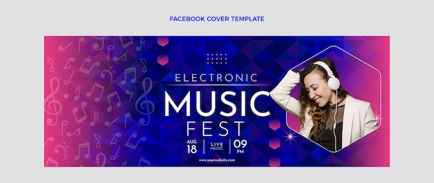 Vecteur gratuit couverture facebook du festival de musique dégradé