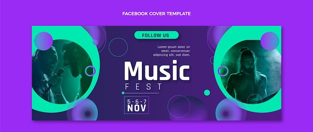 Vecteur gratuit couverture facebook du festival de musique en demi-teinte dégradé