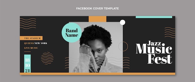 Vecteur gratuit couverture facebook du festival de musique minimal design plat