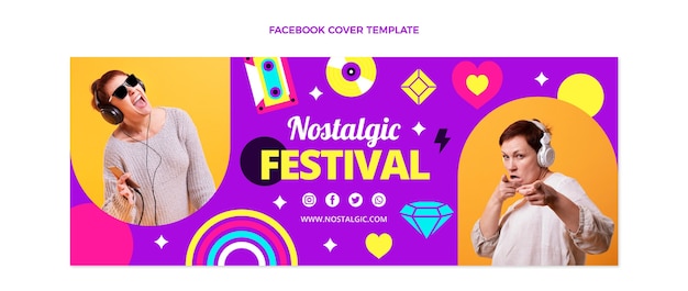 Couverture Facebook Du Festival De Musique Nostalgique Des Années 90 Au Design Plat