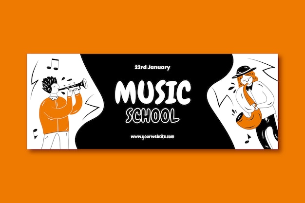 Vecteur gratuit couverture facebook de l'école de musique dessinée à la main