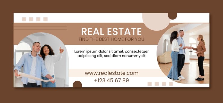 Vecteur gratuit couverture facebook d'entreprise immobilière dessinée à la main