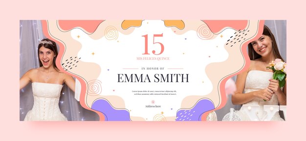 Couverture facebook de fête de quinceañera dessinée à la main