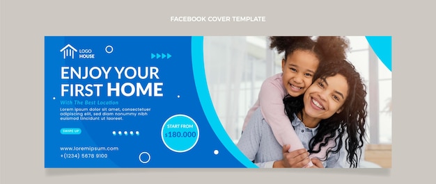 Vecteur gratuit couverture facebook de l'immobilier géométrique abstrait plat