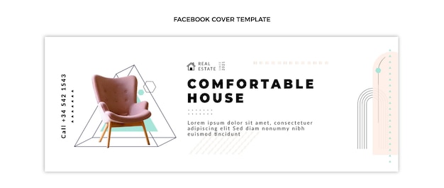 Couverture facebook de l'immobilier géométrique abstrait plat
