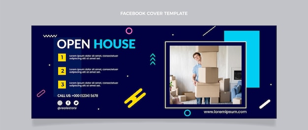 Couverture Facebook Immobilier Géométrique Design Plat