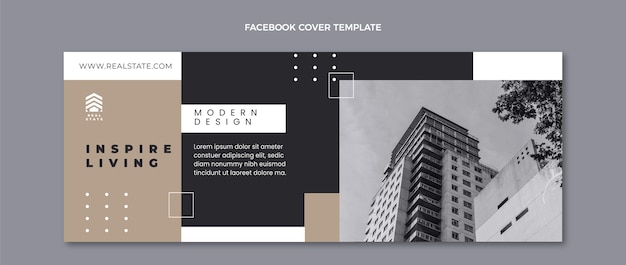 Couverture Facebook Immobilier Géométrique Design Plat