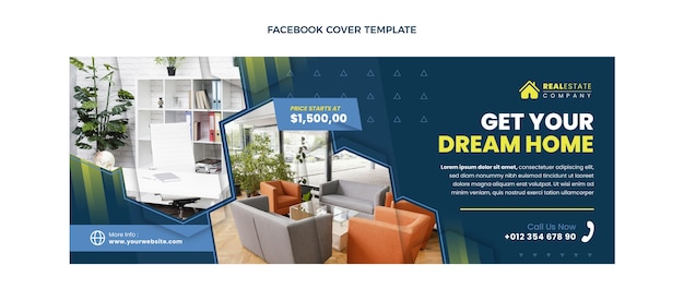 Couverture Facebook Immobilier Géométrique Design Plat