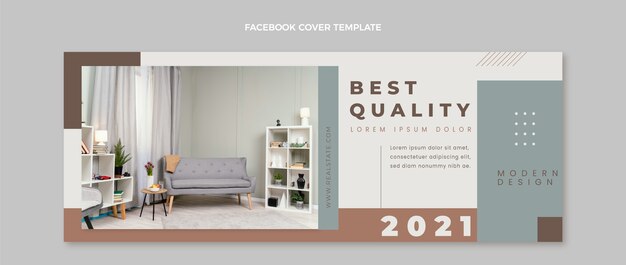 Couverture facebook immobilier géométrique design plat