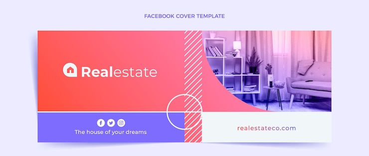 Vecteur gratuit couverture facebook de l'immobilier en gradient