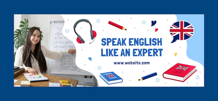 Vecteur gratuit couverture facebook des leçons d'anglais de design plat