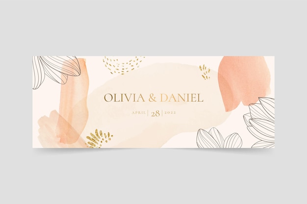 Couverture facebook de mariage dessiné à la main à l'aquarelle