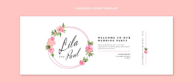 Couverture facebook de mariage dessiné à la main à l'aquarelle