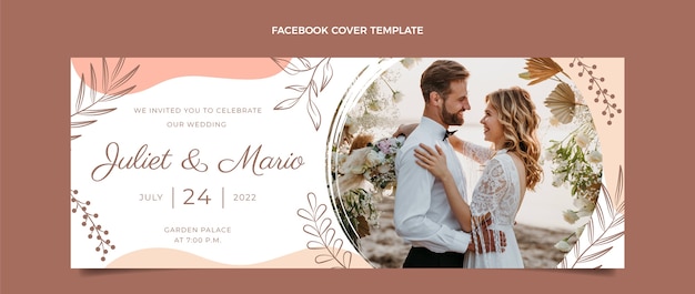 Vecteur gratuit couverture facebook de mariage dessiné à la main