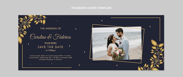 Vecteur gratuit couverture facebook de mariage doré de luxe réaliste