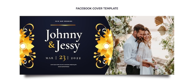 Couverture facebook de mariage doré de luxe réaliste
