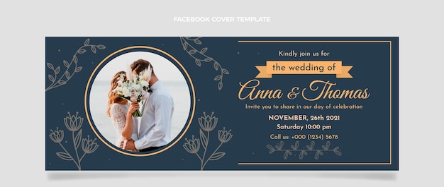 Couverture facebook de mariage floral dessiné à la main