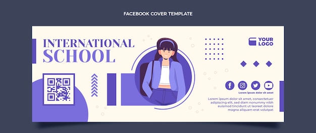 Vecteur gratuit couverture facebook minimale de l'école internationale