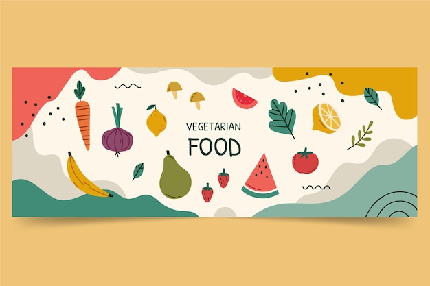Vecteur gratuit couverture facebook de nourriture végétarienne design plat dessiné à la main