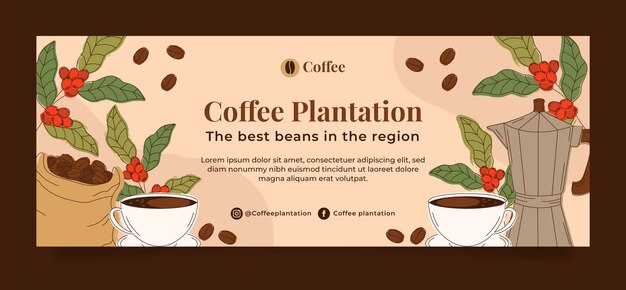 Couverture facebook de plantation de café dessinée à la main