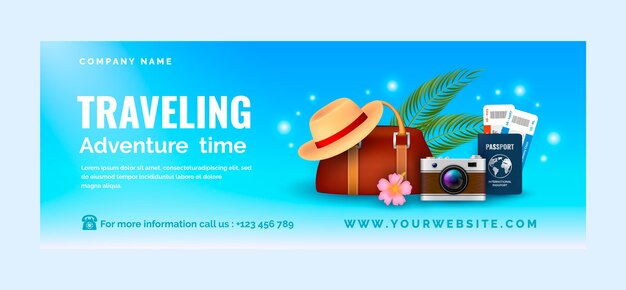Couverture facebook réaliste de l'agence de voyage avec bagages