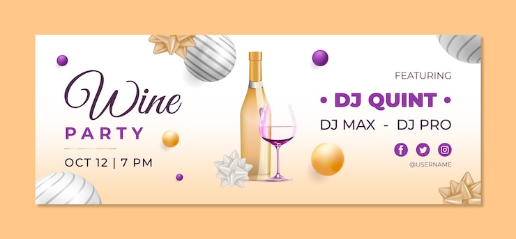 Vecteur gratuit couverture facebook réaliste de la fête du vin
