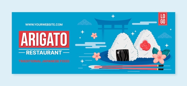 Vecteur gratuit couverture facebook de restaurant japonais dessiné à la main