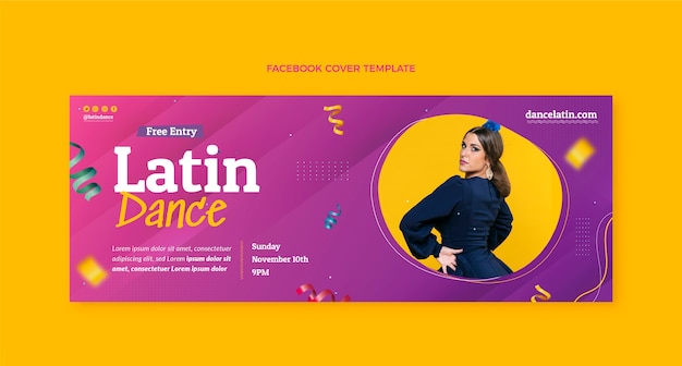 Vecteur gratuit couverture facebook de soirée de danse latine colorée dégradée