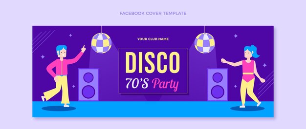 Couverture facebook de soirée disco rétro design plat