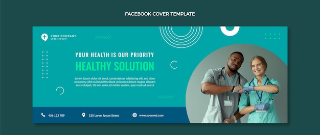 Couverture facebook de solution médicale de conception plate