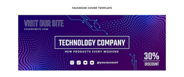 Vecteur gratuit couverture facebook de la technologie des demi-teintes dégradées