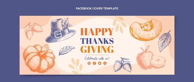 Vecteur gratuit couverture facebook de thanksgiving design plat dessiné à la main