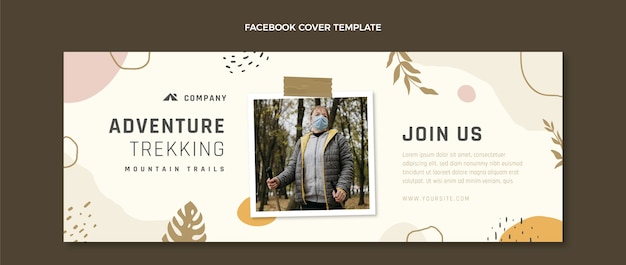 Couverture facebook de trekking design plat dessiné à la main