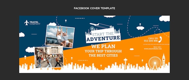 Vecteur gratuit couverture facebook de voyage design plat