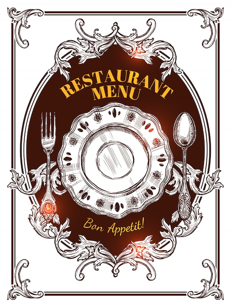 Vecteur gratuit couverture de menu de restaurant vintage