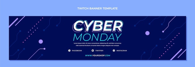 Vecteur gratuit couverture plate de twitch de cyber lundi