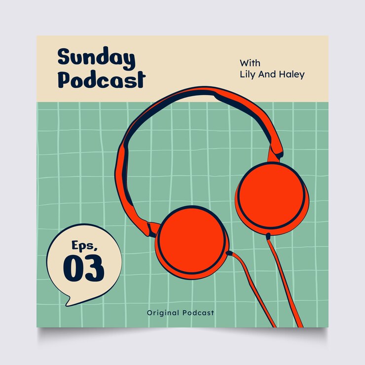 Vecteur gratuit couverture de podcast plat dessiné à la main de musique