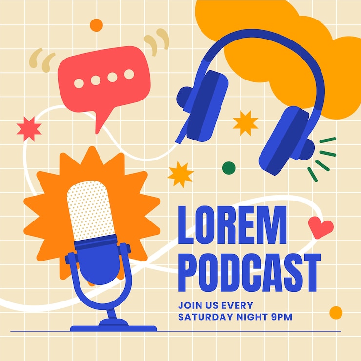 Vecteur gratuit couverture de podcast plat dessiné à la main de musique