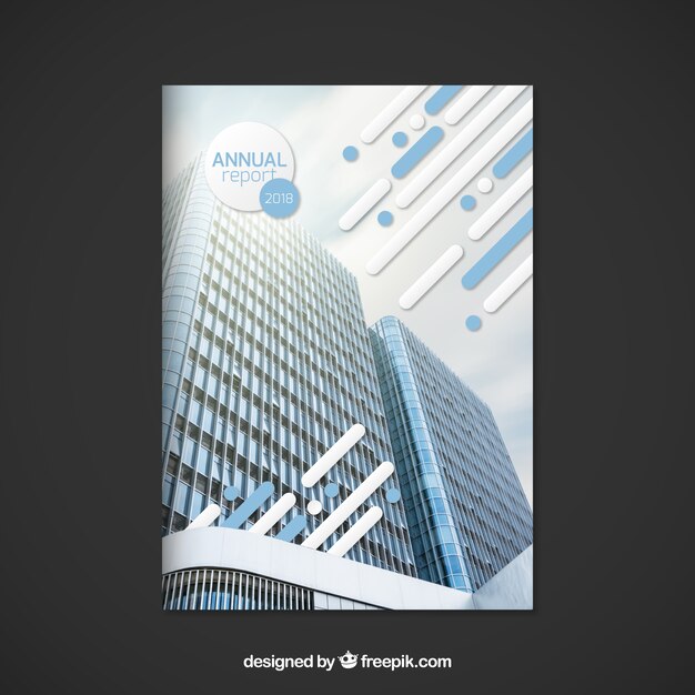 Couverture de rapport annuel abstrait avec bâtiment