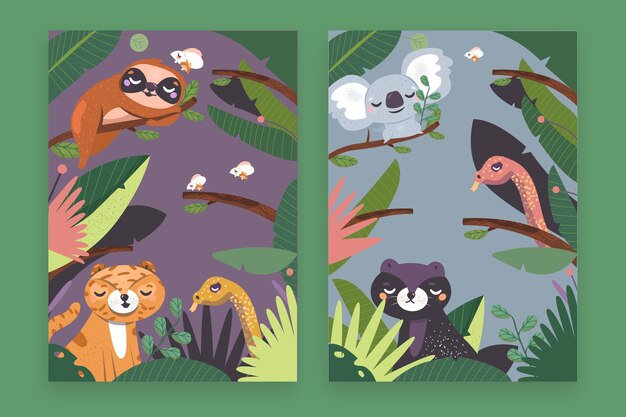Couvertures d'animaux sauvages dessinés à la main