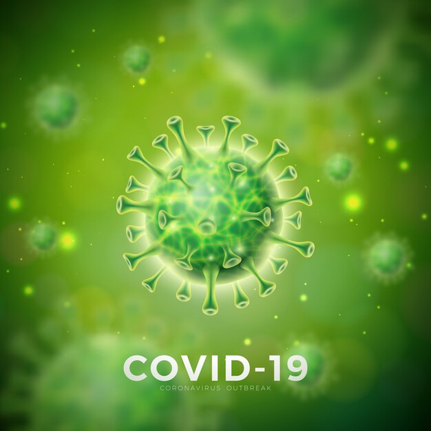 Covid-19. Conception d'une épidémie de coronavirus avec cellule de virus en vue microscopique