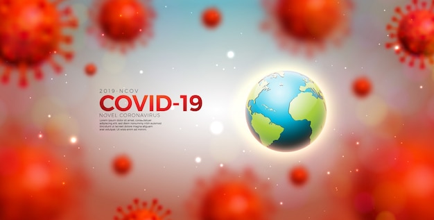 Covid19. Conception d'épidémie de coronavirus avec des cellules virales et la Terre