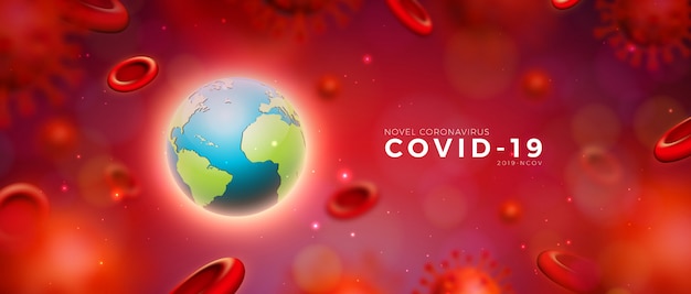 Covid19. Conception d'épidémie de coronavirus avec virus et cellules sanguines et terre