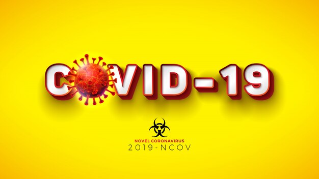 Covid19. Nouveau concept de coronavirus avec cellule virale et symbole de danger biologique