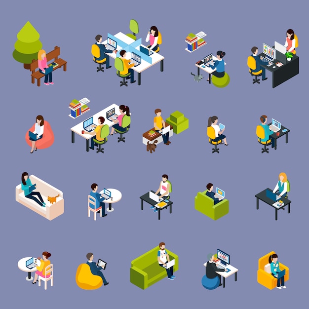 Coworking People Icons Set