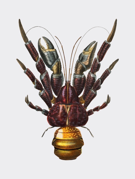 Vecteur gratuit crabe à la noix de coco (birgus latroi) illustré par charles dessalines et orbigny (1806-1876).