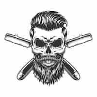 Vecteur gratuit crâne de barbier barbu et moustachu